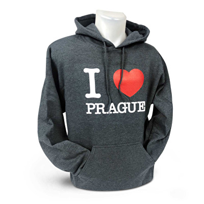 Mikina s kapucí I love PRAGUE M32. - Tmavě šedá