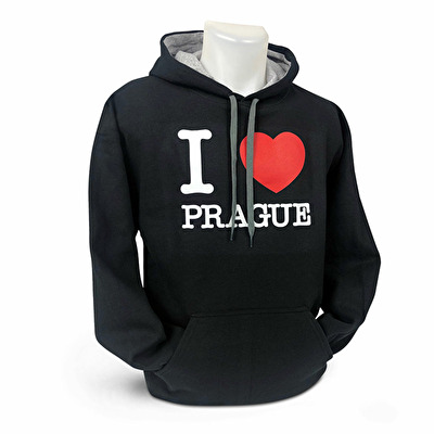 Mikina s kapucí I love PRAGUE M32. - Černá
