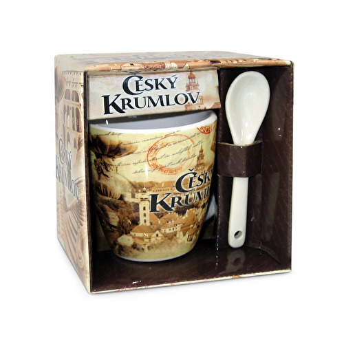 Tasse Böhmisch Krumau - Cesky Krumlov mit Löffel Retro