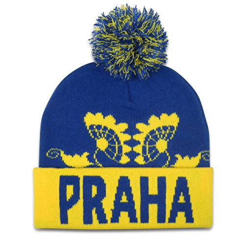 Winter hat with Pomo Pom Prague blue-yellow 59B