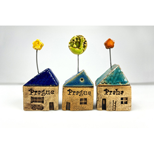 Ceramic house with wire - blue