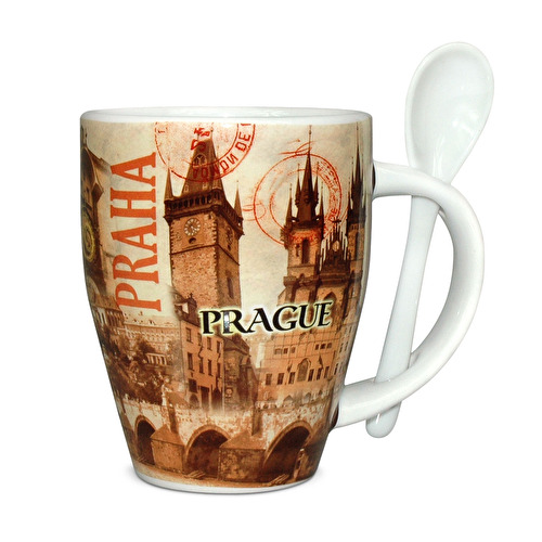 Large mug Prague with  a spoon Retro