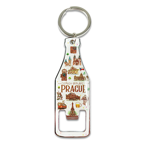 Metalic keychain beer-opener Prague Aquarel