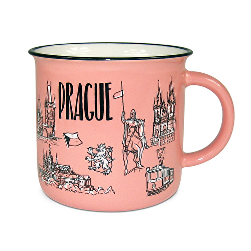 Ceramic enamel mug Prague PAR BIG light pink