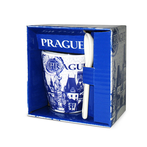 Mug Prague with a spoon Blue