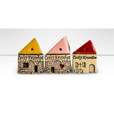 Keramický domeček Český Krumlov - žlutá/růžová/červená