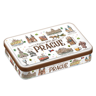 Plechová krabice L Praha sušenky Aquarel