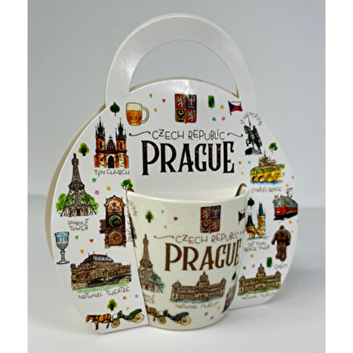 Mug Prague with a handbag Aquarel