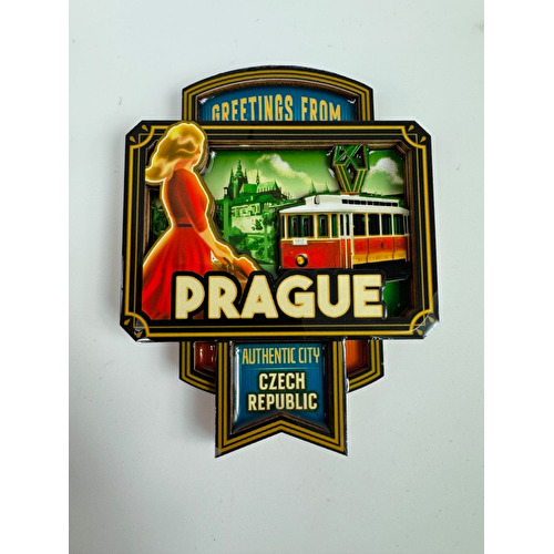 Magnet 3D epoxy Prag Raute Mädchen & Straßenbahn