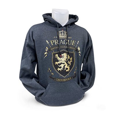 Mikina s kapucí Praha Lev Koruna tmavě šedá M33. - Šedá