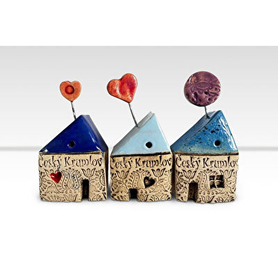 Ceramic house with wire Cesky Krumlov - blue