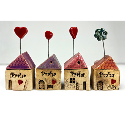 Keramický domeček s drátkem - růžová