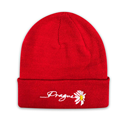 Mũ len mùa đông KOPRETINA có vành gấp màu đỏ