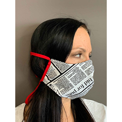 Oboustranná rouška Evička noviny-červená