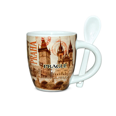 Hrnek Praha se lžičkou a krabičkou Retro