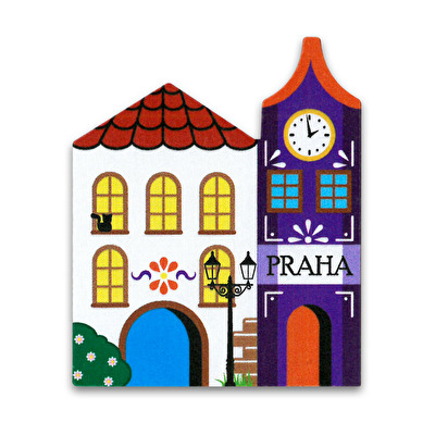 Magnetka dům Praha, keř, kočka a lampa B