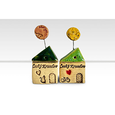 Keramický domeček s drátkem Český Krumlov - zelená