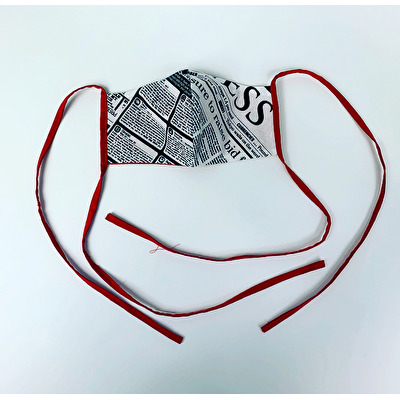 Oboustranná rouška Evička noviny-červená