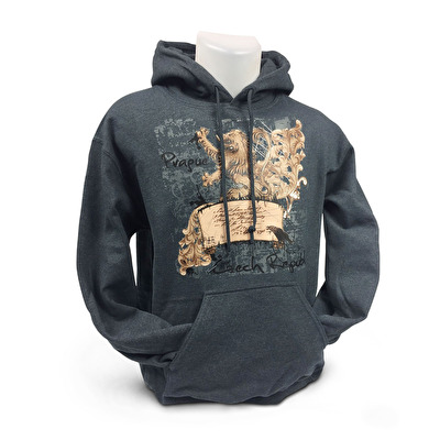 Mikina s kapucí Praha Lev Lux ML1. - Tmavě šedá