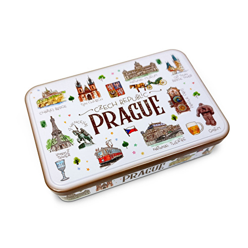 Plechová krabice L Praha sušenky Aquarel
