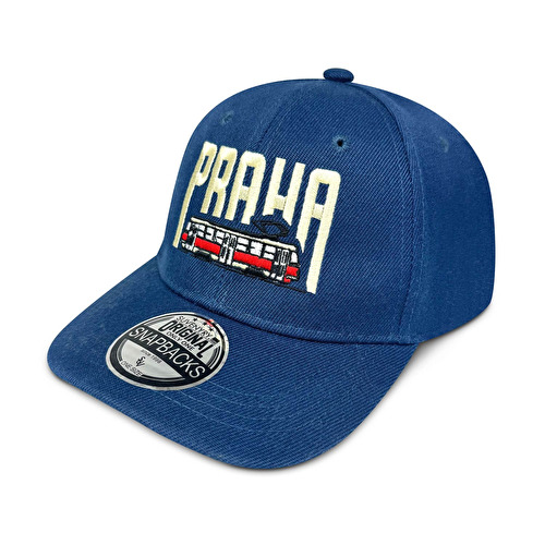 DĚTSKÁ čepice klasik Praha Tramvaj modrá