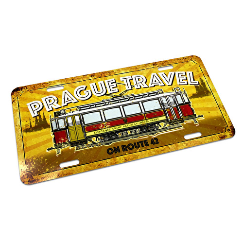 Plechová značka Praha 30x15 cm Tramvaj