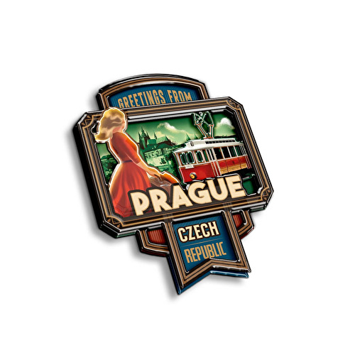 Magnet 3D epoxy Praha Dívka a tramvaj