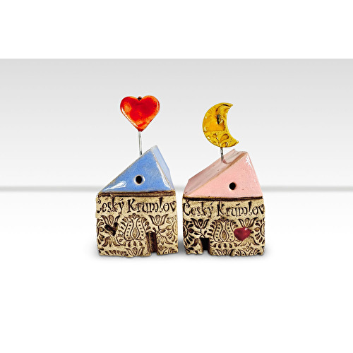 Keramický domeček s drátkem Český Krumlov - fialová/růžová