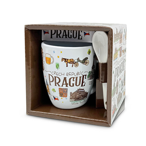 Mug Prague with a spoon Aquarel